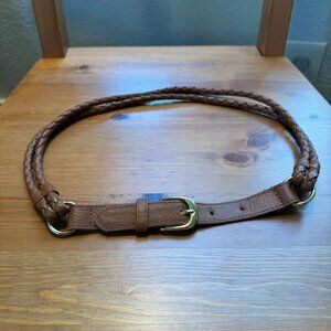 H&M Braided Faux Leather Belt‎ With Gold Buckle XS  brown